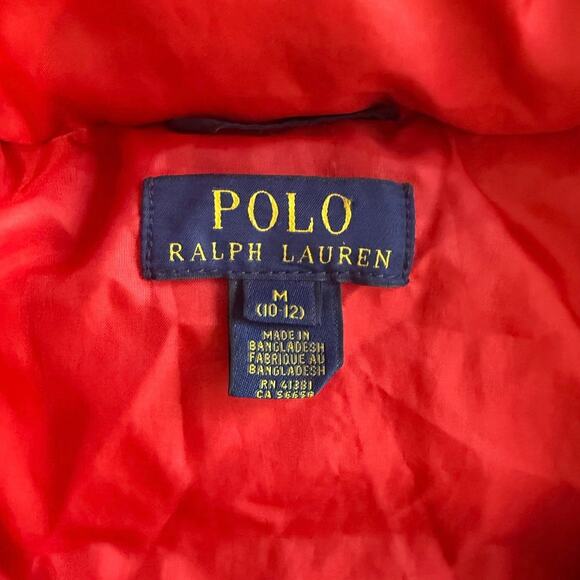 Polo Ralph Lauren Navy Blue/Red Kids Puffer Hooded Jacket - SZ M 10/12 - Picture 4 of 9